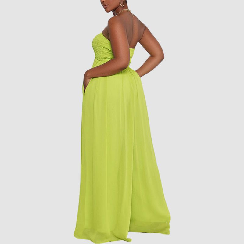 Solid Color Tube Top Wide Leg Jumpsuit