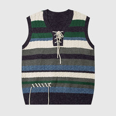 Lace-up Strip Vest Sweater