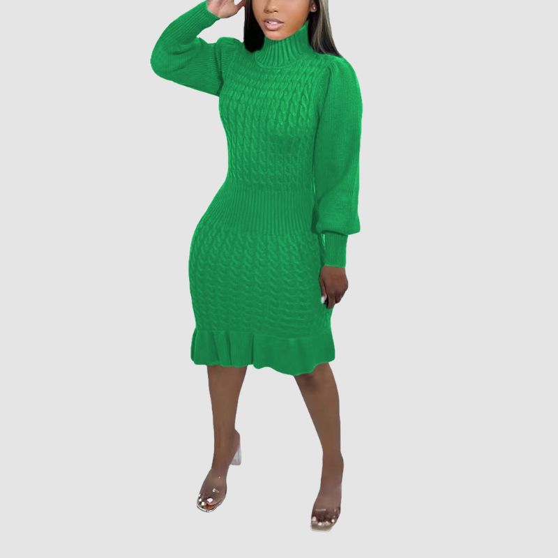 Ruffled Knitted Turtleneck Dresses