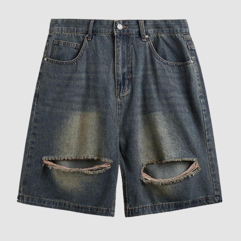 Zerkratzter zerrissener Jeans-Shorts