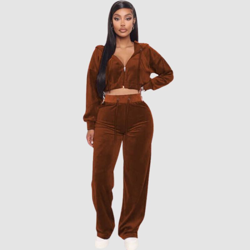 Velvet Wide Leg Sport Pant Set