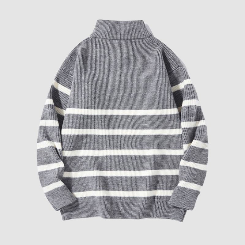 Mock Neck Lapel Stripe Pullover