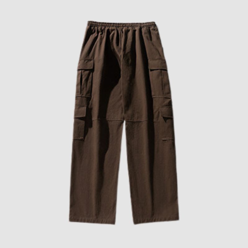 Pantalones cargo de color sólido con parche y múltiples bolsillos