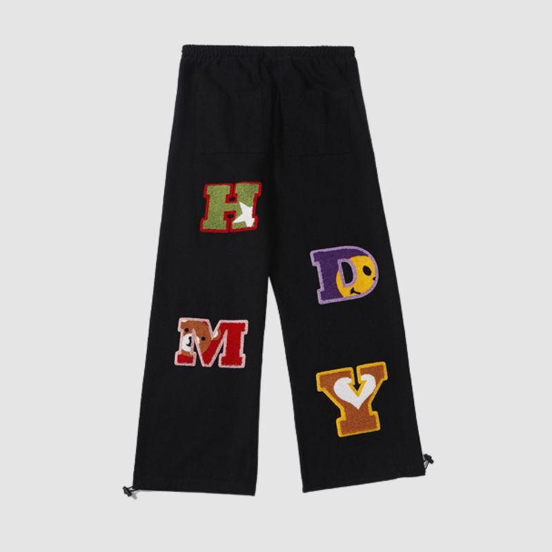 Hip-hop Letter Flocked Embroidered Jeans