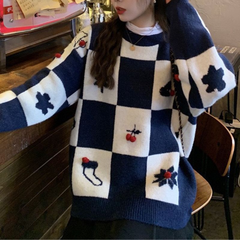 Christmas Plaid Knit Pullover