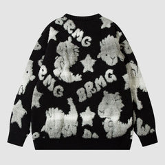 Bunter Jacquard-Pullover mit Dinosauriern