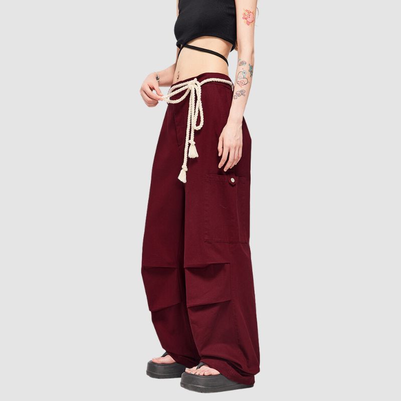 Lace-up Wide Leg Cargo Pants