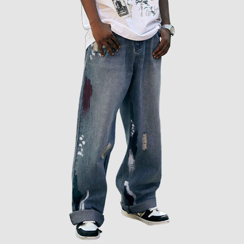 Splatter Ink Color Contrast Washed Jeans