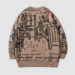 Strickpullover mit durchgehendem Graffiti-Design