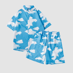 Two Piece Cloud Print Shirt + Shorts