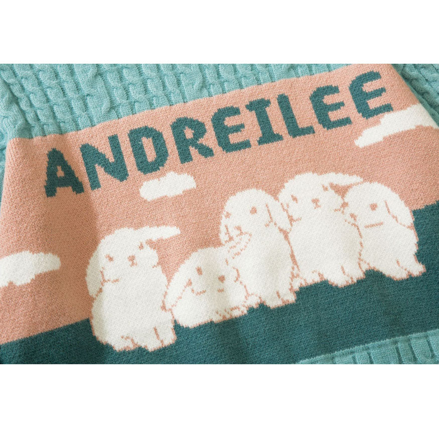 Lovely Rabbit Print Cartoon Sweater