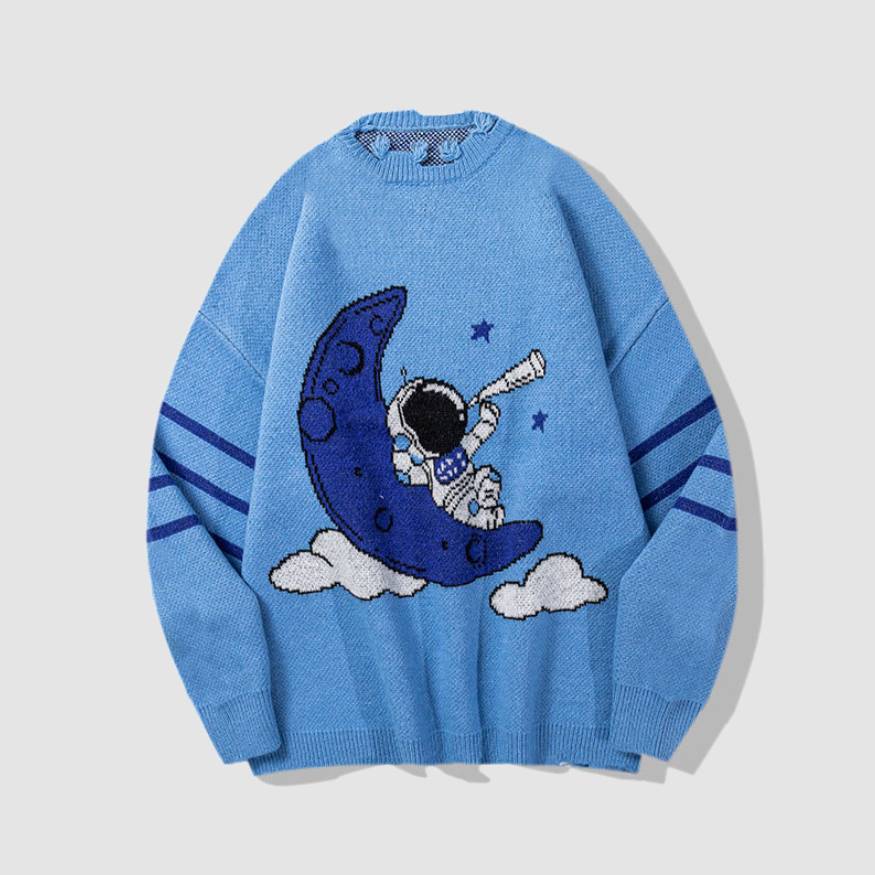 Moon & Astronaut Pattern Knit Sweater