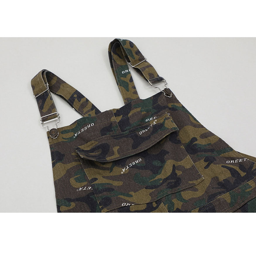 Stylish Letter Print Camo Overalls