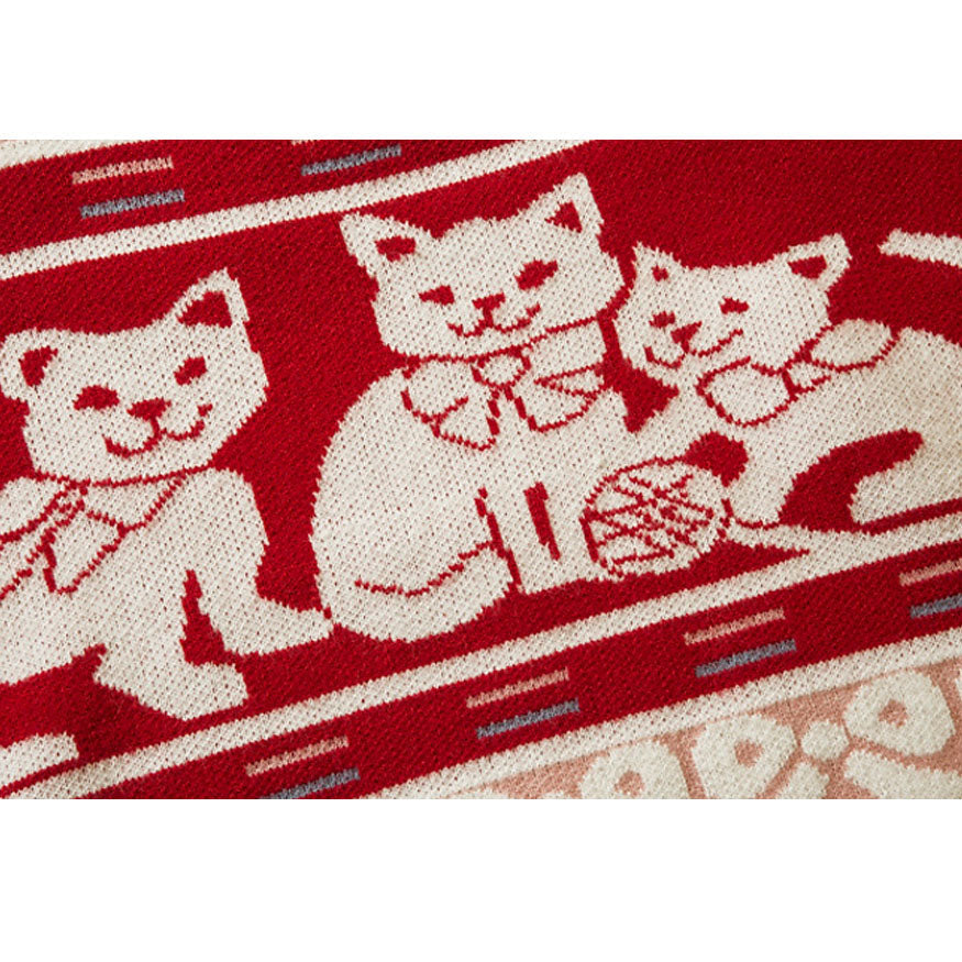 Cartoon Cat Family Pattern Sweater