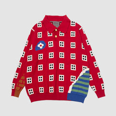 Cartoon Window Pattern Collared Sweater