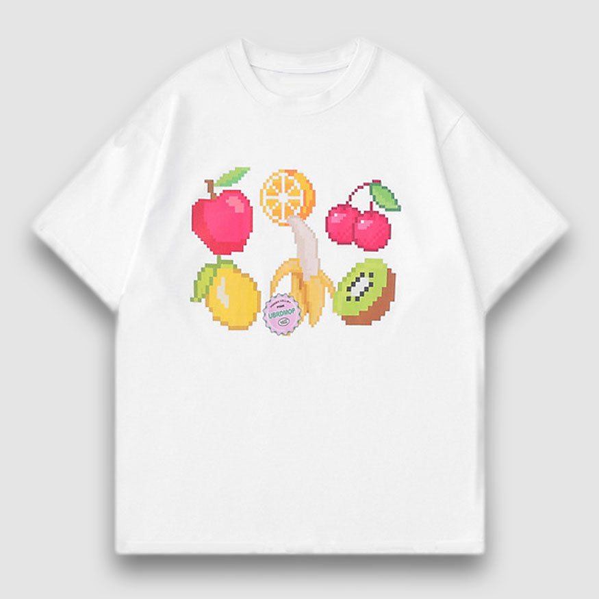 T-Shirt mit Frucht-Pixel-Art-Print