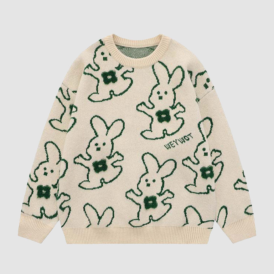 Umarmender Kaninchen Cartoon Strickpullover