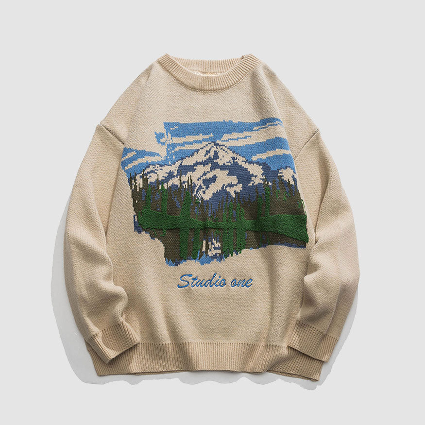 Landscape Painting Crew Neck Sweater