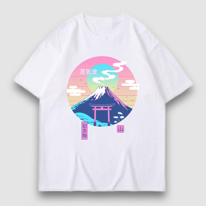 Camiseta con estampado de ilustración de montaña nevada