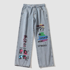 Lustige Jeans mit geradem Bein und Graffiti-Print