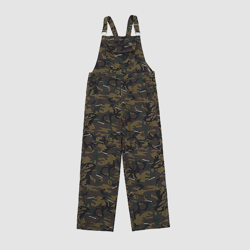 Stylish Letter Print Camo Overalls