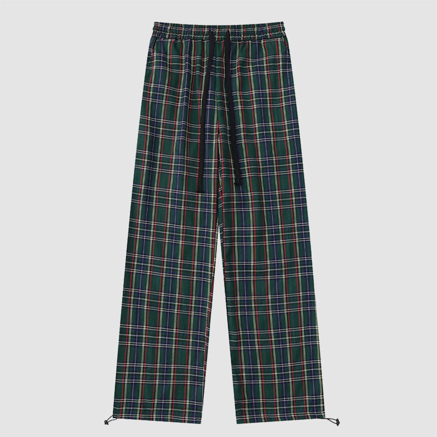 Plaid Pattern Drawstring Pants