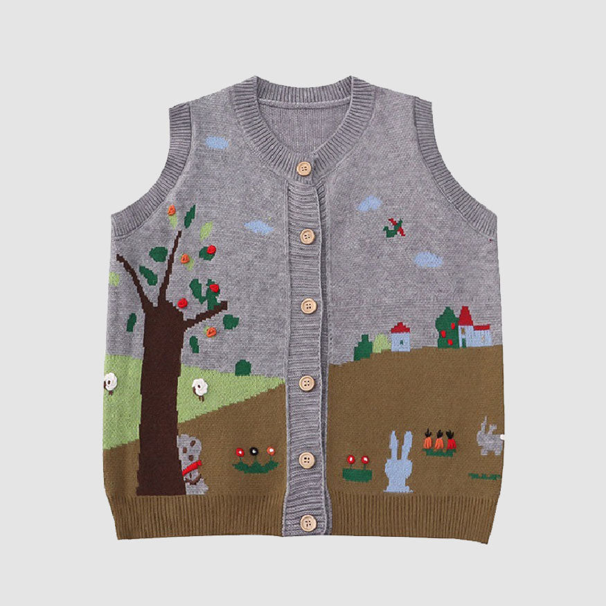 Weste Pullover mit pastoraler Illustration