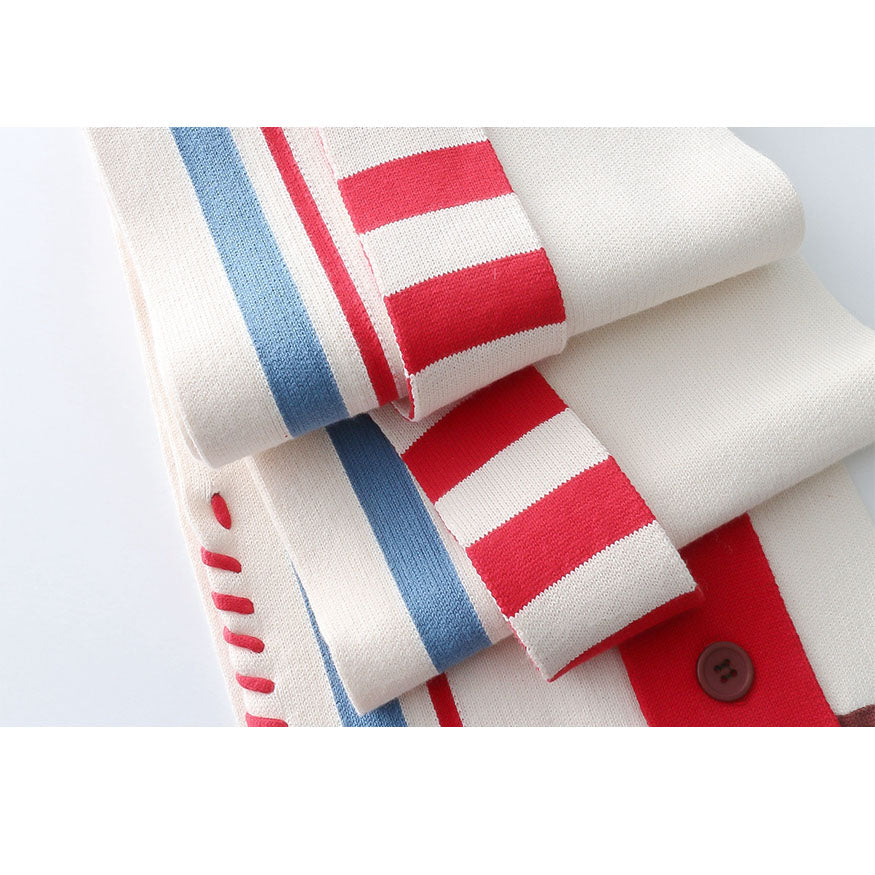 Cartoon Embroidery Striped Scarf