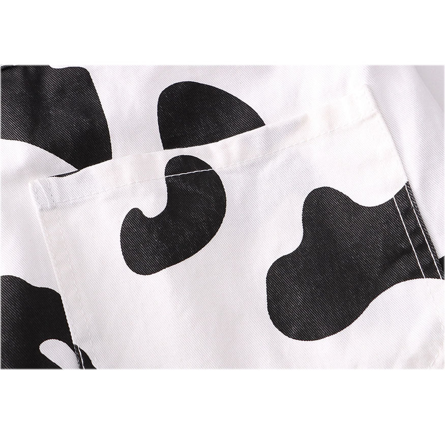 Childlike Cow Print Dungarees