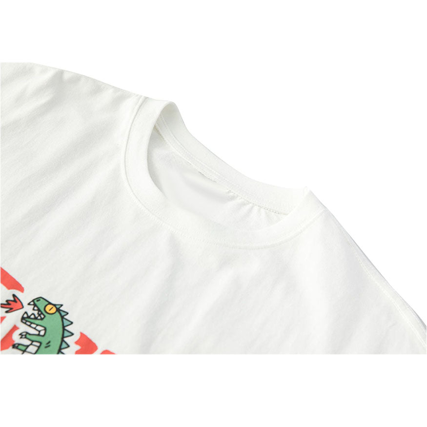 Camiseta con estampado de dinosaurio que escupe fuego