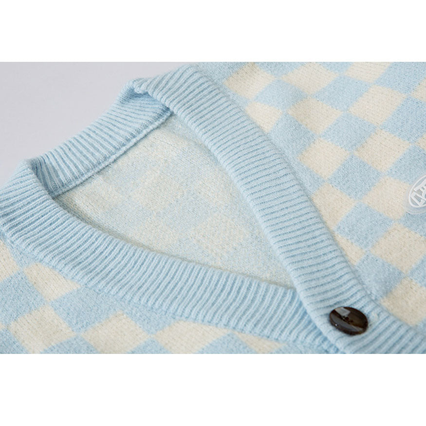 Classic Checkerboard Pattern Cardigan Sweater