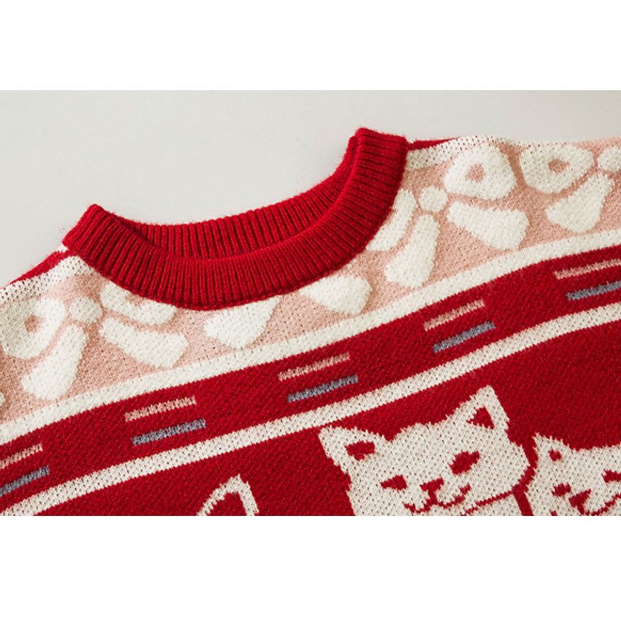 Cartoon Cat Family Pattern Sweater