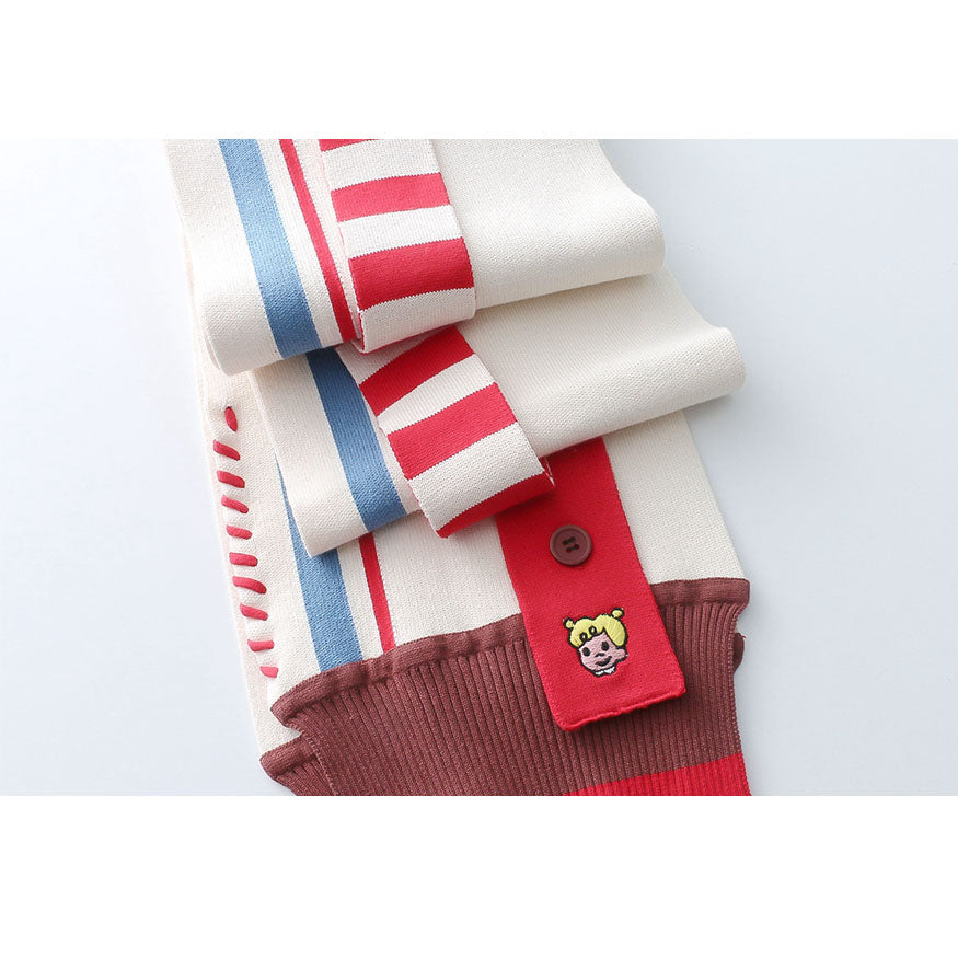 Cartoon Embroidery Striped Scarf