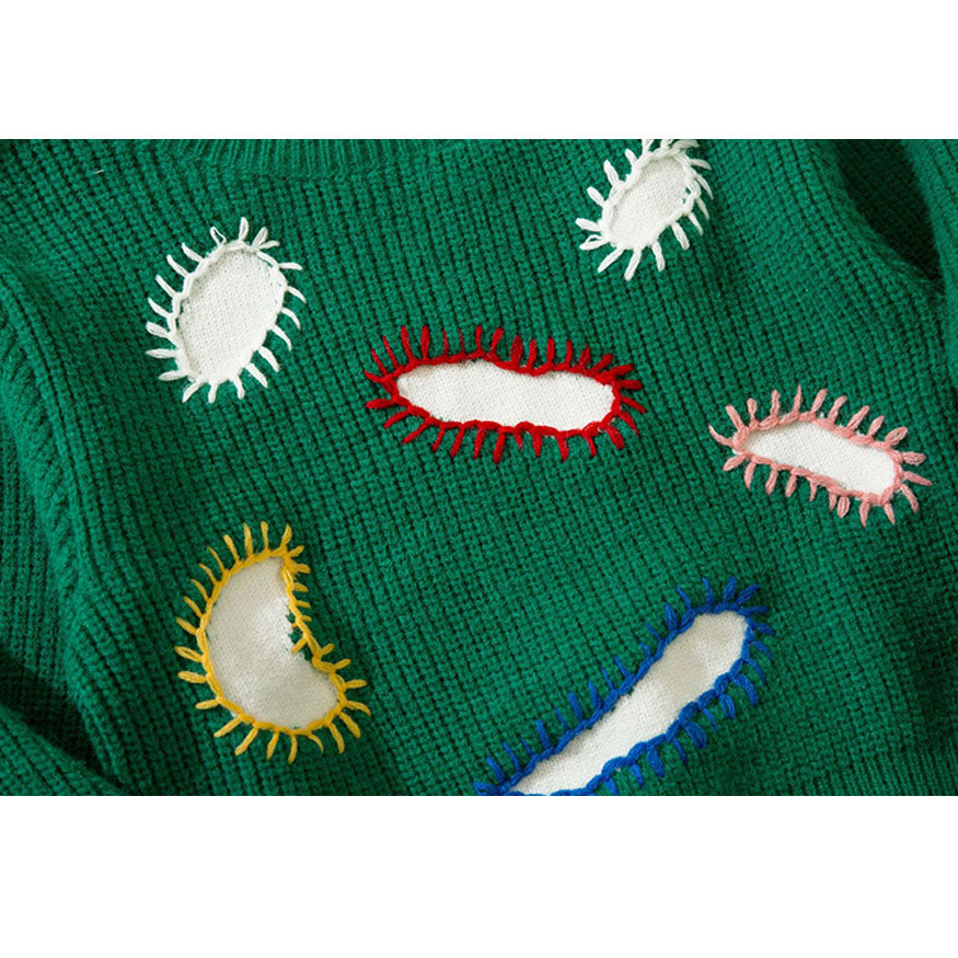 Kurzer Pullover mit Paramecium-Muster-Stickerei