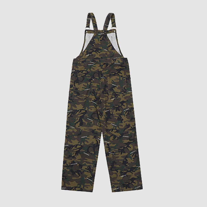 Stylish Letter Print Camo Overalls