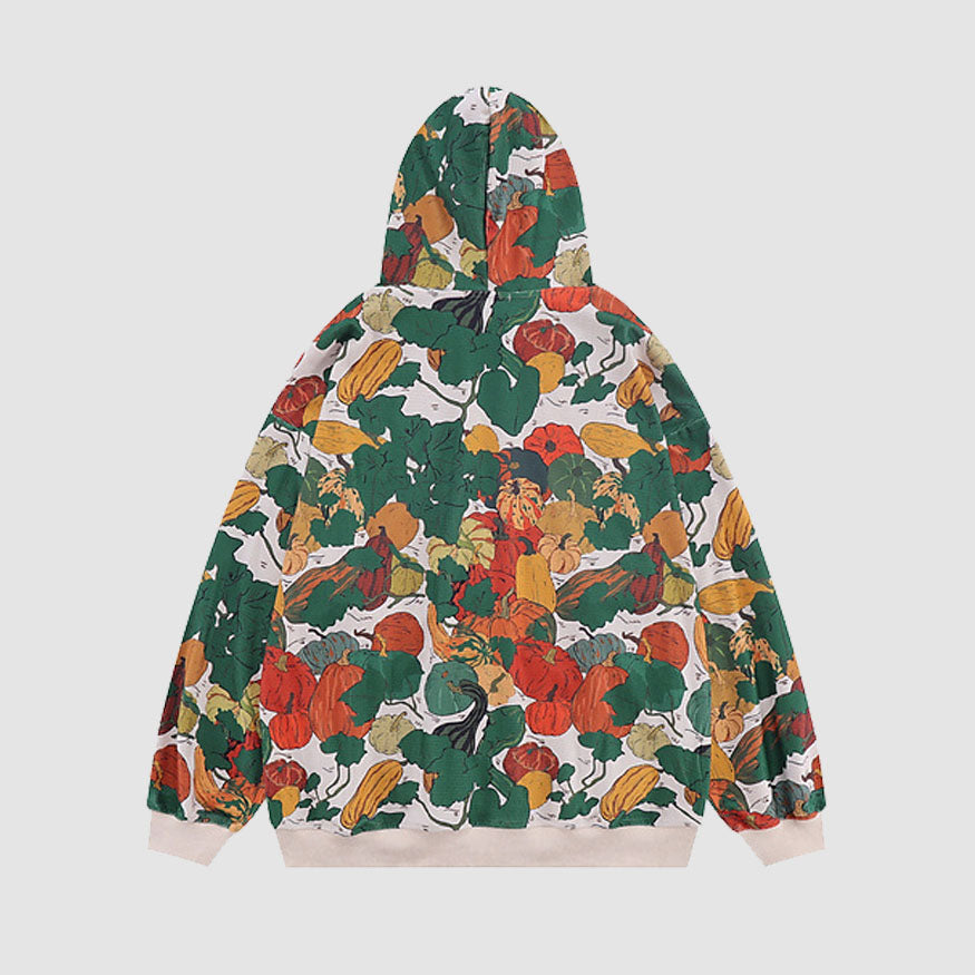 Pumpkin Print Zip Up Hoodies