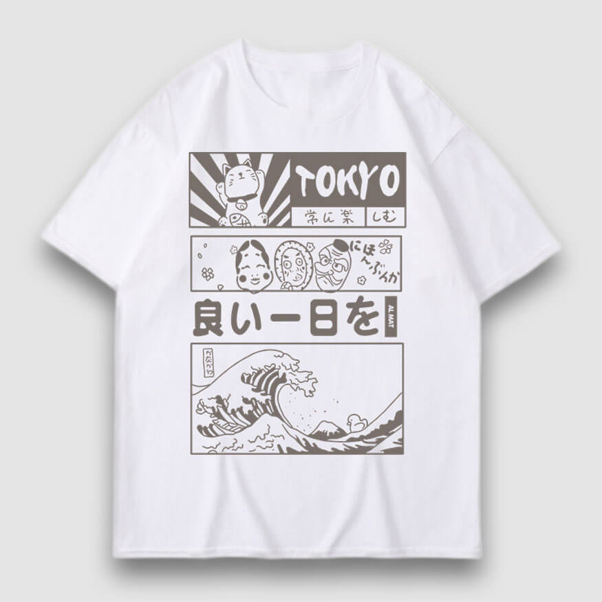 T-Shirt im Cartoon-Stil mit Tokio-Print