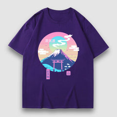 Camiseta con estampado de ilustración de montaña nevada