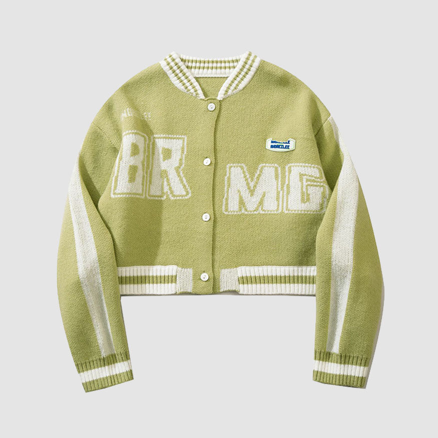 Chaqueta corta de punto jacquard con estampado de letras