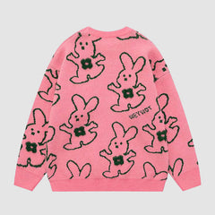 Umarmender Kaninchen Cartoon Strickpullover