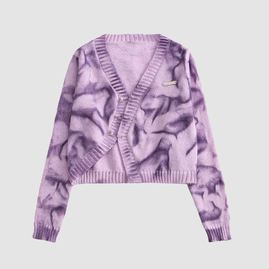 Irregular Hem Tie-dye Cropped Cardigan Sweater