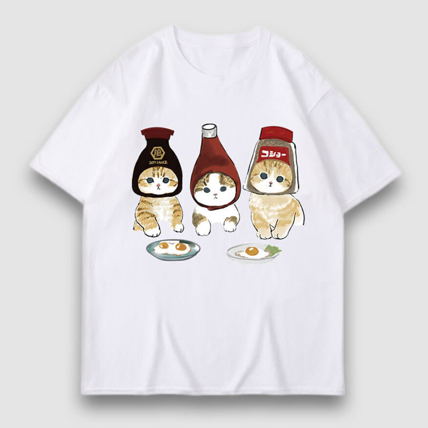 T-Shirt mit Cartoon-Print mit drei Katzen