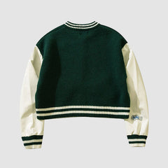 Chaqueta universitaria corta con parches y mangas de PU