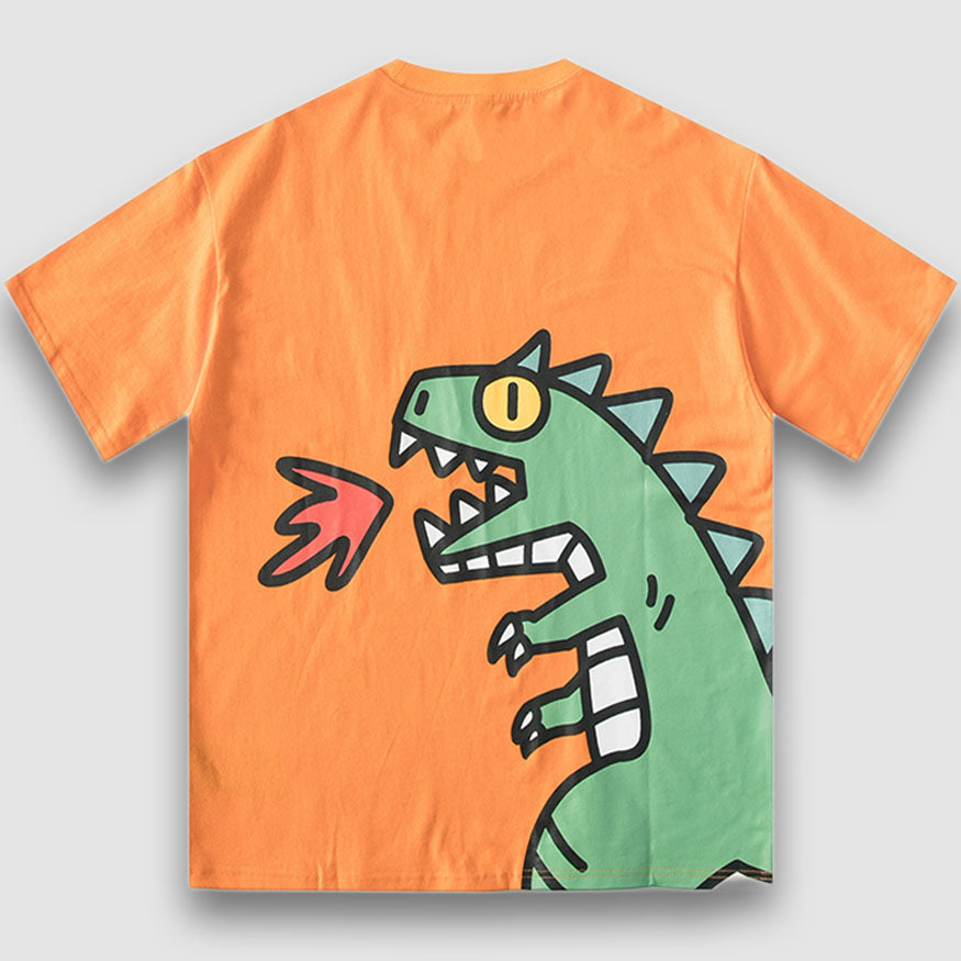 Camiseta con estampado de dinosaurio que escupe fuego