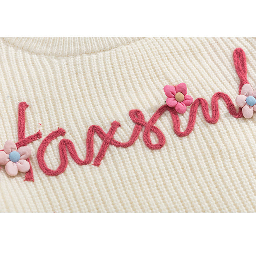 Flower & Letter Pattern Cropped Sweater