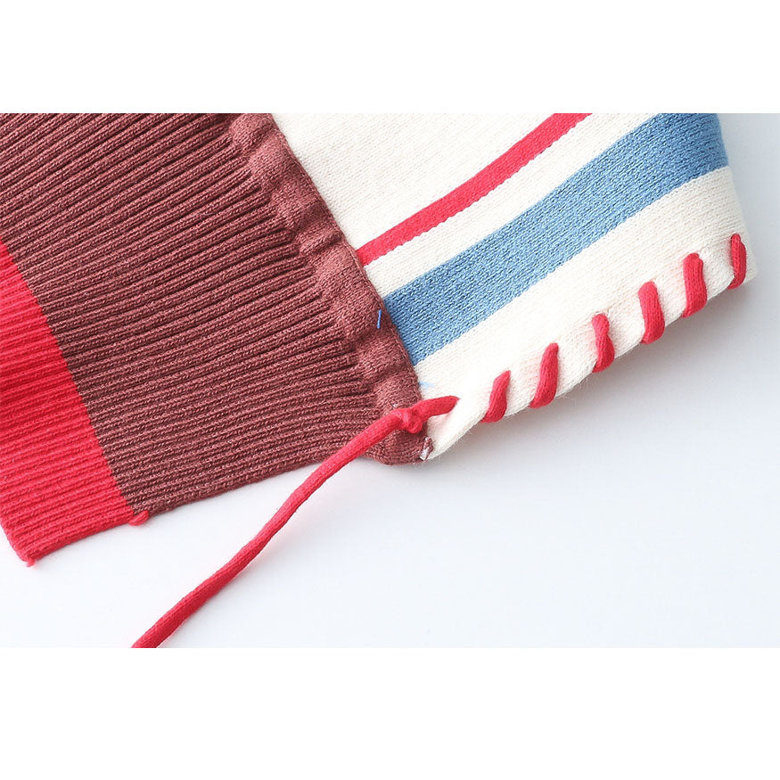 Cartoon Embroidery Striped Scarf