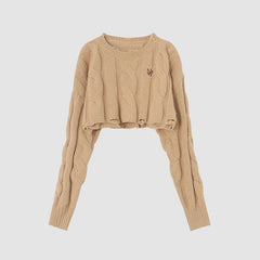 Cable-Knit Ripped Cropped Sweater