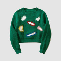 Kurzer Pullover mit Paramecium-Muster-Stickerei