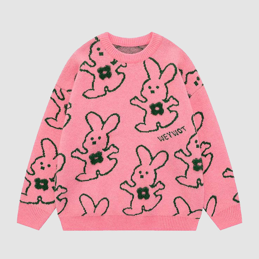 Umarmender Kaninchen Cartoon Strickpullover