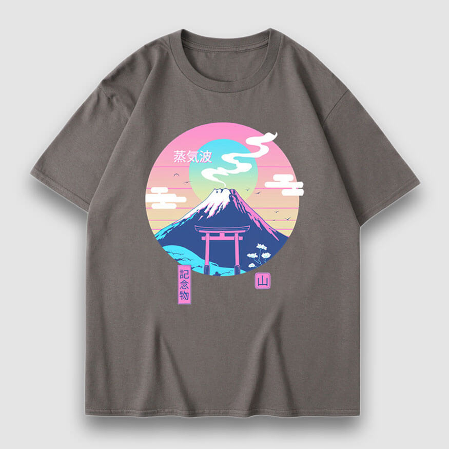 Camiseta con estampado de ilustración de montaña nevada